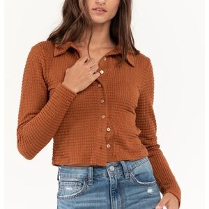 Versatile Brown Collared Button-Up; Business, Casual, Cover up, everything piece